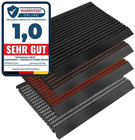 casa pura Fußmatte Power Brush mit Hochleistungs-Bürsten | rutschfeste Schmutzfangmatte mit Anlaufprofil | Bürstenmatte für draußen (grau, 50x80 cm)