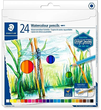 STAEDTLER 14610C C24 wasservermalbarer Buntstift (klassisches Sechskantformat, für Aquarelleffekte auf Aquarellpapier, auch für klassische Trockentechniken) Kartonetui mit 24 leuchtenden Farben