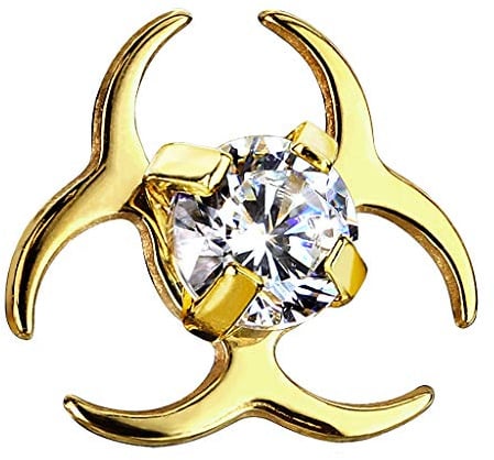 Piercingfaktor Aufsatz für Dermal Anchor Piercing Hautanker Implantat Skin Diver Strass Kristall Biohazard Symbol
