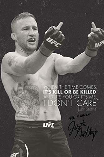 Justin Gaethje 'The Highlight' quote Poster – aufgedruckte Unterschrift – 30.5L x 20.3B cm, Wandmontage, Hochformat, Glossy, Schwarz, Sport, Indoor, Minimalistisch, Heimbüro