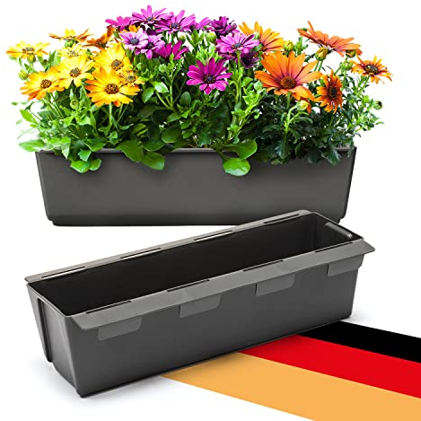 BigDean 2er Set Paletten Blumenkästen - Einsatz - mit Hängesystem zum Einhängen - 37cm anthrazit - Pflanzkasten für Europalette Balkonkasten Blumentopf - aus recyceltem PP-Kunststoff