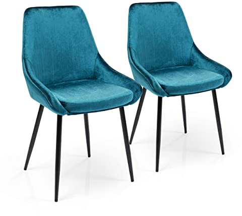 Kare Design Stuhl East Side 2er Set Petrol, Polsterstuhl, Esszimmerstuhl, Samptoptik, pflegeleichter Stoff, gemütlicher Stuhl, für Ess-, Wohn- oder Arbeitszimmer, (H/B/T) 83x48x57cm