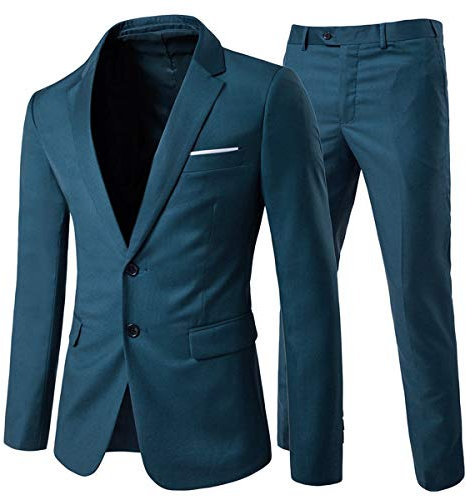 Allthemen Abito da Uomo 2 Pezzi Completo da Sposa Slim Fit a Due Bottoni Abiti da Lavoro Blazer Giacche Casual Pantaloni blu M