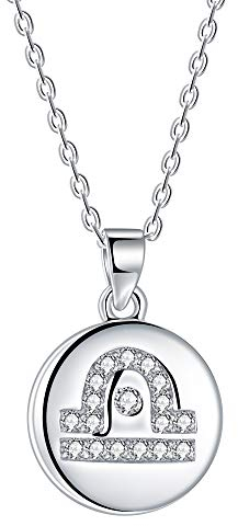 J.Endéar Sternzeichen Waage Kette Silber 925 Halskette Runde Scheibe AAA Zirkonia Anhänger für Damen Mädchen 40 + 5cm verstellbar