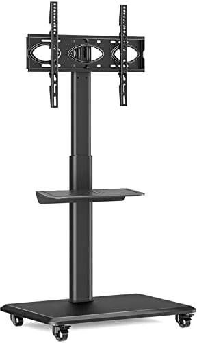 RFIVER Supporto TV da Pavimento con Ruote per Schermo 27-65 pollici LED LCD Plasma Porta TV Mobile Carrello Girevole/Regolabile in Altezza/con 2 Ripiani