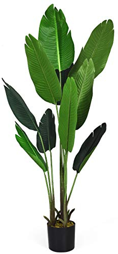 COSTWAY 160cm Kunstpflanze Tropische Palme Künstliche Monstera Schlangenpflanze, Zimmerpflanze mit stabilem Topf & 10 Blättern, Pflanze Grün für Garten Büro Zimmer Dekoration