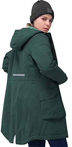 33,000ft Damen Wintermantel Lange Warme Winterjacke Wasserdichte Winddichte Parka Regenjacke Verdickene Funktionsjacke Mit Kapuze Übergangsjacke Outdoorjacke, Dunkelgrün 38