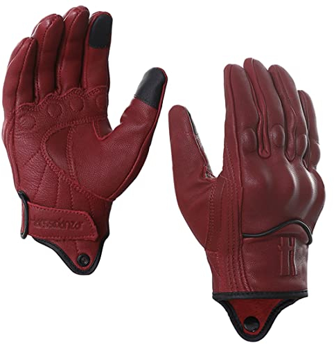 Harssidanzar Damen Vollfinger Ziegenleder Leder Touchscreen Motorradhandschuhe GL016EU, rot, Größe M