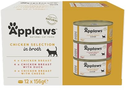 Applaws 100% natürliches Premium-Nassfutter für Katzen, Hühnerauswahl-Multipack in Brühe - Packung mit 12 x 156g Dosen