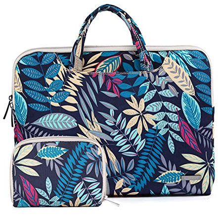 fdsmall 15,6 Zoll Laptop-Hülle, Canvas Computer Bag Case Protective Notebook Case Briefcase Cover Carrying Case Compatible with MacBook Air, MacBook Pro, Tablet PC, Ultrabook, Netbook (Blaue Blätter)
