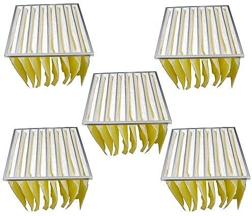vhbw 5x Filtros de bolsa para sistemas aire acondicionado y ventilación - Filtro F7, 59,2 x 59,2 x 52,5 cm, amarillo