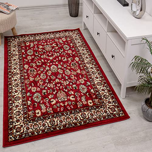 Teppich-Home Orient Teppich klassisch gewebt mit Ornament und Blumenmuster R2430, Farbe:Rot, Beige, Grau, Schwarz, Größe:40x60 cm