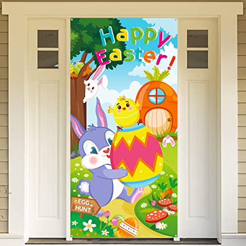 DPKOW Frohe Ostern Banner für Ostern Tür Wand Dekoration, Stoff Banner für Ostern Draußen Spiel Aktivitäten Dekoration, Ostern Foto Hintergrund Poster, Ostern Party Dekoration, 180 * 90cm