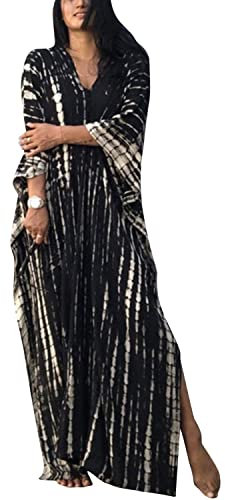 QUNERY Kaftano Lungo Donna Manica Corta Maxi Partito Vestito de Vacanze Spiaggia per Loungewear Bikini Cover Up (Nero)