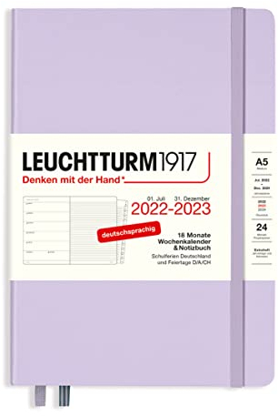 LEUCHTTURM1917 365800 Wochenkalender & Notizbuch Medium (A5) 2023, 18 Monate, Lilac, Deutsch