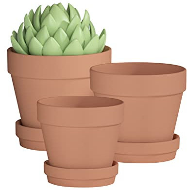 Fcacti Terracotta Pots for Plants, 6 Inch 7 Inch 8 Inch, Succulent Planter with Drainage and Saucer, Indoor Outdoor Clay Planters