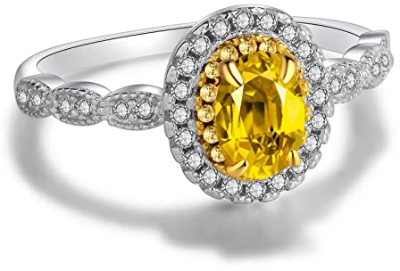 Musihy Modeschmuck Ringe, Ring Frauen Zirkonring Halo Ring Zirkonia Gelb Ringgröße 53 Geschenke für Frauen