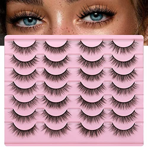 Newcally Natural Look Lashes 3D Fluffy Wispy False Eyelashes Short Light Volume Fake Eye Lashes Pack 14 Pairs Reusable Soft Faux Mink Eyelashes