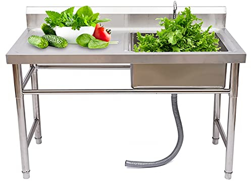 Spülschrank Edelstahl Werkstatt Spüle, Freistehend Spültisch, Mit 1 Becken (rechts) Gastro Spültisch Einfach Zu Montieren Küchenspüle Bodenstehende, Für Gewerbliche Garten Garage