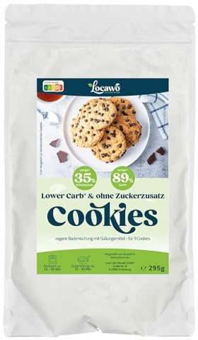 Locawo Lower Carb zuckerfrei Cookies Backmischung | 68% weniger Kohlenhydrate | 58% mehr Proteine | Voller Weizengeschmack | Vegan