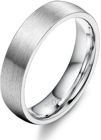 Diamday 925 Sterling Silber Ring für Damen Herren Silber Gebürstet und Mattiert Ehering Schlicht Einfach Hochzeitsring Verlobungsring Trauringe Fingerring Comfort Fit 4mm 54
