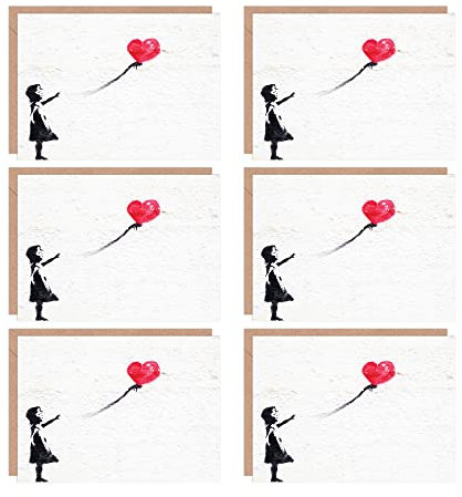 Artery8 Banksy Balloon Girl Graffiti Love Heart Blank Greeting Cards With Envelopes Pack of 6