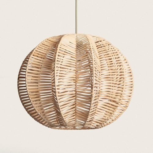 LEDKIA LIGHTING - Pendelleuchte Rattan Tobonga | Geometrischer Lampenschirm aus Bambus | Mediterraner & Boho-Stil | E27 Fassung | Für Wohnzimmer & Esszimmer, Natürlich, Bambus