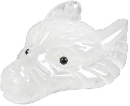 Lovionus89 Natürlich Rock Quartz Wolf Kopf Stein Statue, Mini 40mm Tier Heilung Kristall Tasche Skulptur