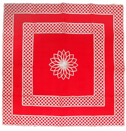 Rote Samt-Pooja-Stoffmatte Aasan dekoratives Tuch (Größe: 61 x 61 cm) für indische traditionelle kulturelle Pooja-Dekorationen und Pooja-Artikel, gelber Laxmi