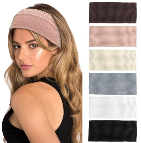 Blooms Haarband Damen Dünn Stirnband Damen 6 Stück Elastische Rutschfeste Breite Haarbänder Schwarz Mode Stirnbänder Frauen Headband Haarschmuck für Sport Yoga Laufen