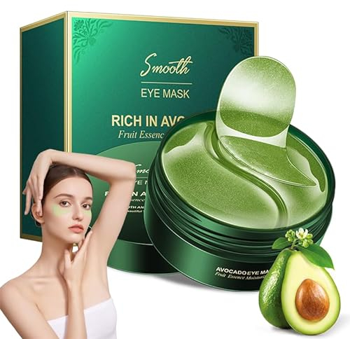 Augenpads, Eye Pads Gegen Augenringe, Anti Aging Augenmaske mit Hyaluronsäure, Avocado Essenz Eye Patch Hydrogel, Falten Entfernen, Tränensäcke, Puffiness, für Feuchtigkeitsspendend, 60pcs