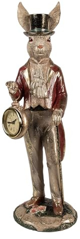 Clayre & Eef Figur Kaninchen 39 cm Weiß Goldfarbig Polyresin Uhr Osterdekoration