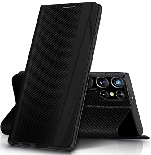 Handyhülle für Samsung Galaxy S23 Ultra Hülle mit Stand, Wallet Leder S23 Ultra Schutzhülle Klappbar, Galaxy S23 Ultra Flip Case Cover Stoßfest Klapphülle für Samsung S23 Ultra Hülle Etui (Schwarz)