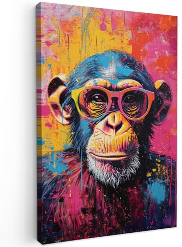 MuchoWow© Wandbilder Groß 80x120 cm XXL Wohnzimmer Wanddeko Schlafzimmer Zimmerdeko Fotowand Zimmer Deko auf Wand Dekoration Wall Art Graffiti - Affe - Street Art - Tiere - Schimpanse