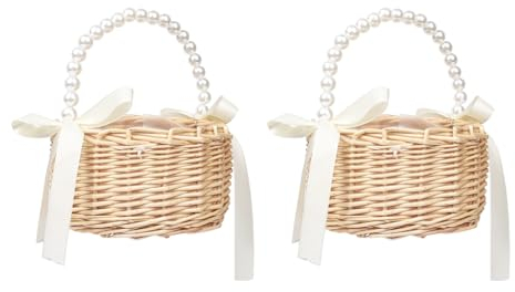 2 Stück Wicker Blumenmädchen Korb für Hochzeiten, Rattan Blumen Korb Handmade körbchen mit henkel, weidenkorb Blumenkorb für Hochzeit Party