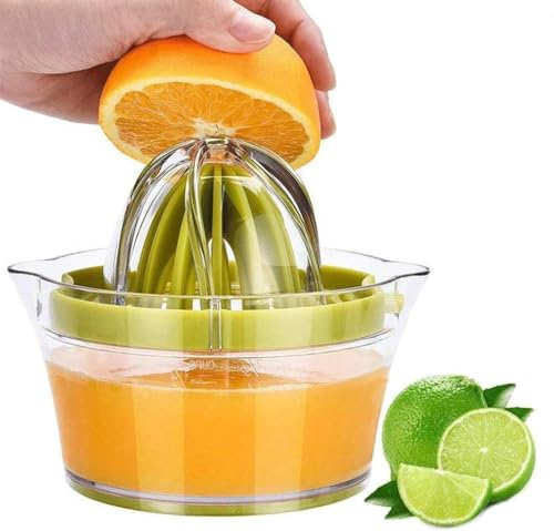 ProBytes Hand Press Citrus Juicer - 2 Reamers, 2 Way Zest Grater, Yolk Separator, 400ML Liquid Bowl, Filters Natural Juice, Ready to Drink, Oranges, Lemons, Grapefruits, Mandarins Squeezer - Green