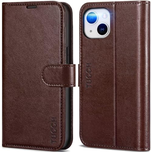 TUCCH Wallet Case for iPhone 14 (6.1) 2022, Chocolate Brown