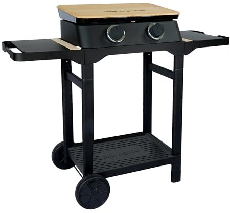 Cook'in garden - Plancha sur Chariot DUNE 60 SC à Gaz 4W - Plaque Fonte Émaillée - 2 Brûleurs Inox - Bac Récupérateur - Idéal 10 Personnes - Garantie 2 Ans