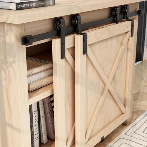 FLYVLIEG 3.5FT Mini Bypass Barn Door Hardware Kit for 2 Doors, Small Cabinet Barn Door Hardware Track Kit for Cabinet, TV Stand, Cupboard (No Cabinet)