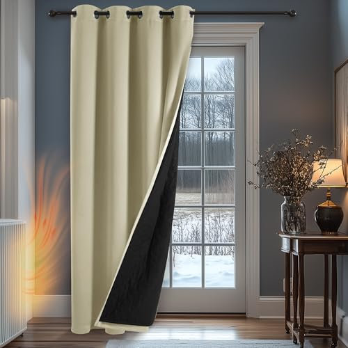 Deconovo Blackout Thermal Curtain for Bedroom, Double Layers Door With Thick Microfiber Quilted Lining, Cold Resistant Eyelet for Winter, 52 x 84 Inch, Dark Beige, 1 Panel