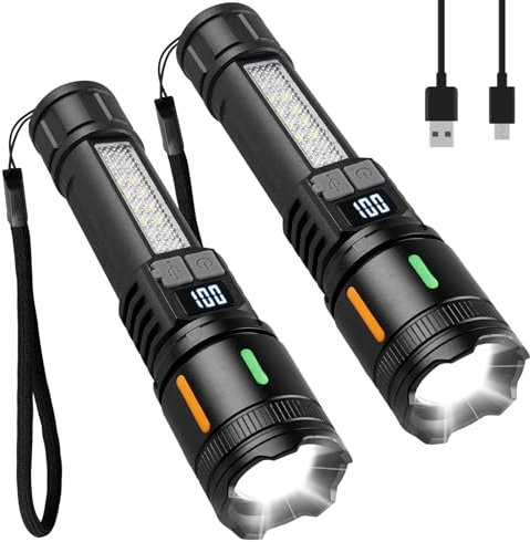Leikurvo 2 Stück Taschenlampe LED Aufladbar, Hell Taschenlampe Batteriebetrieben, Taktische Taschenlampe Starke mit Tapy-C Schnittstelle, Wasserdicht Flashlight Torch für Outdoor Notfälle Camping
