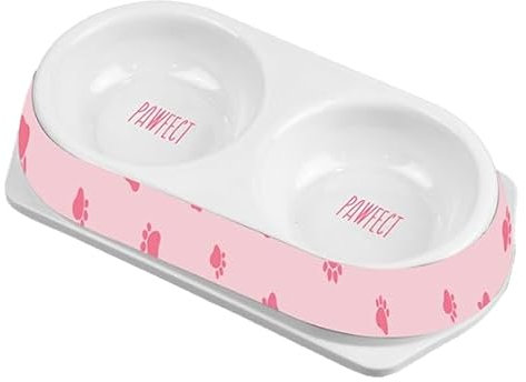 Vision4ever 1Pcs Pink Pet Double Diner Plastic Food Water Bowl Cat Dogs High Rim Feeder Dish Gift Pet Double Plastic Food and Water Bowl for Cats and Dogs