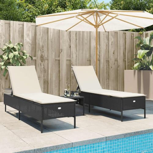 Homgoday Sonnenliegen mit Kissen, 2 Stück, schwarz, aus Polyrattan, Möbel für Sonnenliegen, Schlafsofa, Pool-Liege, Sonnenliege für den Garten