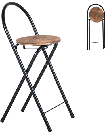 Liink1Ga Set di 2 sgabelli da bar pieghevoli con schienale, sgabello pieghevole, per interni ed esterni, cucina, bar, campeggio, 55 cm, schienale aperto, marrone e nero