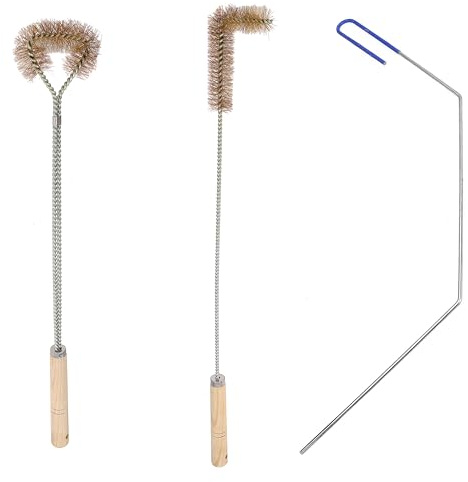 3 Pcs Fryer Cleaning Tools Including L Shaped Brass Bristles Fryer Deep Cleaning Brush, Fryer Deep Cleanout Rod, Long Handle Fryer Basket Brush for Restaurant Air Fryer Cleaning