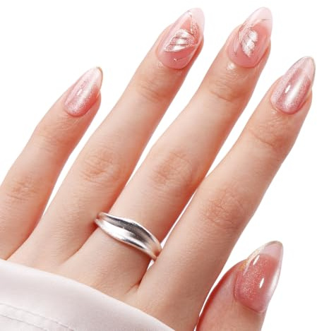 VSALON Kurze Mandel-Nägel zum Aufdrücken, Schmetterling-Design, wiederverwendbar, mit Nagelkleber, ätherischem Öl, Klebestreifen und Mini-Nagelfeile, 32 Stück in 16 Größen (Schmetterling)