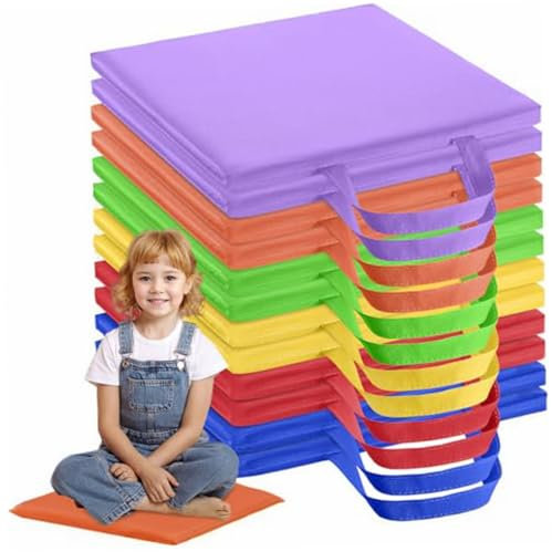 Cojines de piso para el aula, asientos flexibles impermeables de 12 piezas de 12 pulgadas con manija, asiento de piso rectangular de 6 colores, cojines de piso para niños, guardería, preescolar