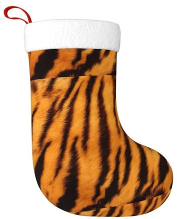 HTTUP Calcetín de Navidad esencial con estampado de rayas de tigre, tamaño generoso, decoración de fiesta de Navidad, calcetines para adultos