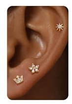 Goldene Ohrstecker mit flacher Rückseite für Damen – kleine hypoallergene Ohrstecker aus 925er Sterlingsilber mit 14 Karat vergoldeten kleinen Ohrsteckern mit Zirkonia für Helix-Piercing-Schmuck