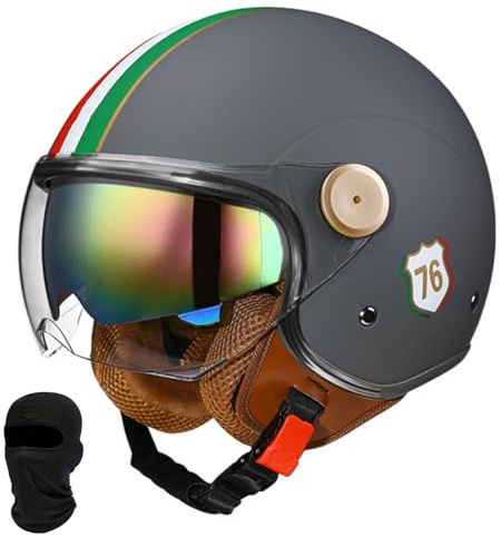 Beyswage 3/4 Rollerhelm Retro Motorrad Helm Jethelm Mit Doppelbrille Komfortfutter Chopper Helm Mit ECE Zulassung Motorradhelm Halbschale Für Erwachsener Herren Damen Vintage Motorradhelm
